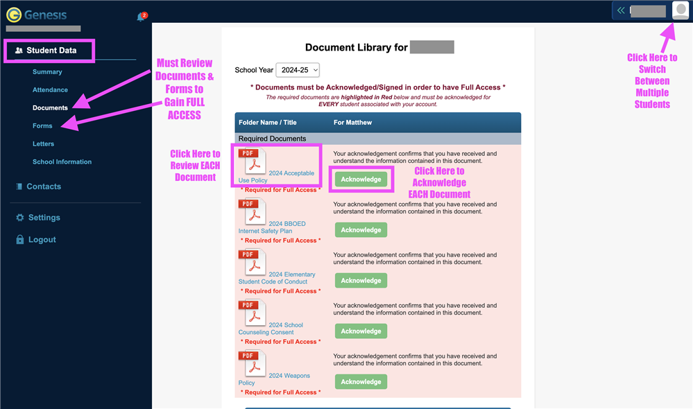 Click Acknowledge to compete the required steps. Click Acknowledge to compete the required steps.